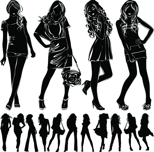 Beautiful girls silhouette design vector material 02