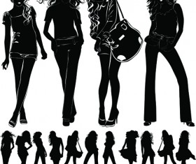 Beautiful girls silhouette design vector material 03