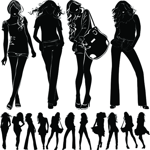 Download Beautiful girls silhouette design vector material 03 free ...