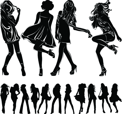 Beautiful girls silhouette design vector material 04