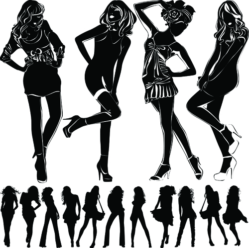 Beautiful girls silhouette design vector material 05