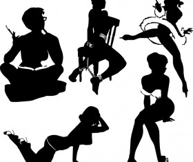 Beautiful girls silhouette design vector material 08