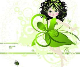 Beautiful green dress girl vector background