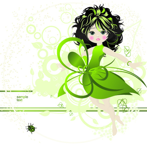 Beautiful green dress girl vector background