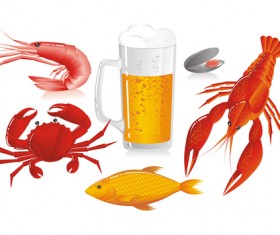 Beer and seafood vector material