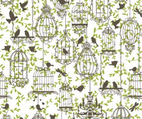 Birdcages and birds seamless pattern vector 01