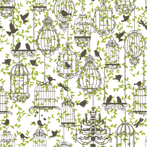 Birdcages and birds seamless pattern vector 01