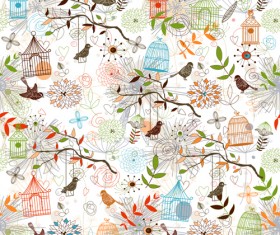 Birdcages and birds seamless pattern vector 02