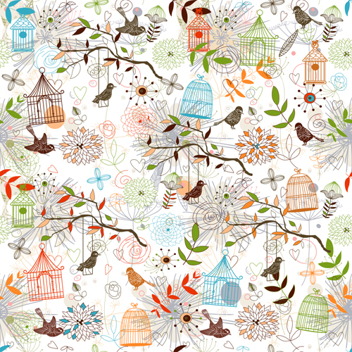 Birdcages and birds seamless pattern vector 02