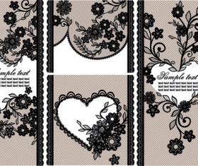 Black lace floral banner vector 01