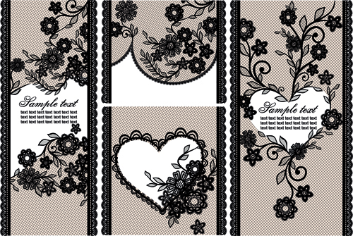 Black lace floral banner vector 01
