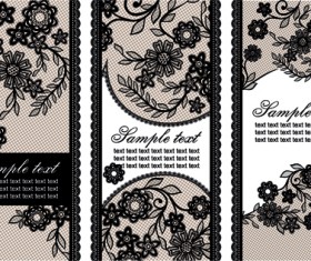 Black lace floral banner vector 02