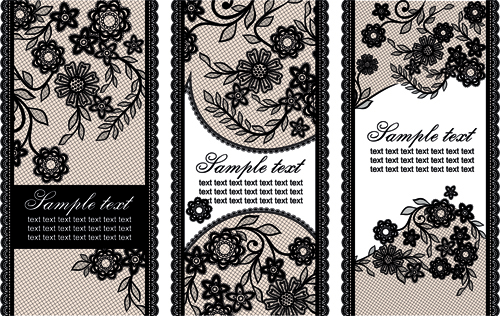 Black lace floral banner vector 02