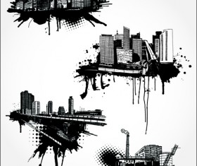 Black with white city building design vector 02