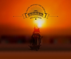Blurred sunset background with sailboat vector