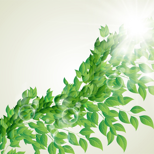 Bright green leaves with air bubble vector background 02