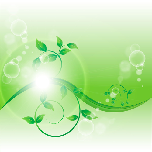 Bright green leaves with air bubble vector background 04