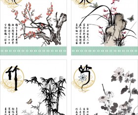 Plum orchid bamboo and chrysanthemum china style vector
