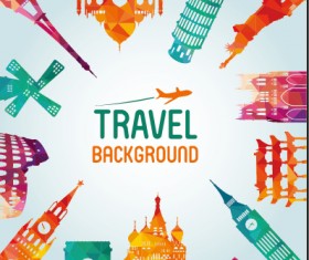Classic buildings with travel background vector 01
