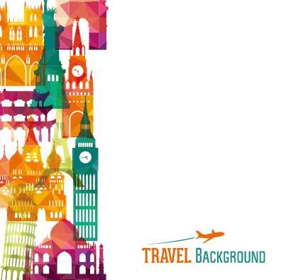 Classic buildings with travel background vector 02 free download