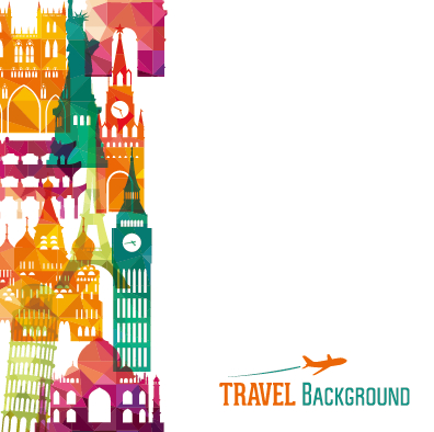 Classic buildings with travel background vector 02