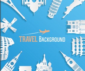 Classic buildings with travel background vector 03