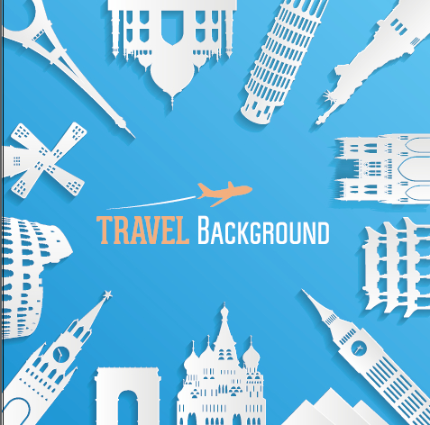 Classic buildings with travel background vector 03