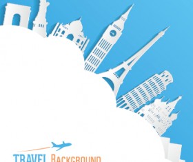 Classic buildings with travel background vector 04