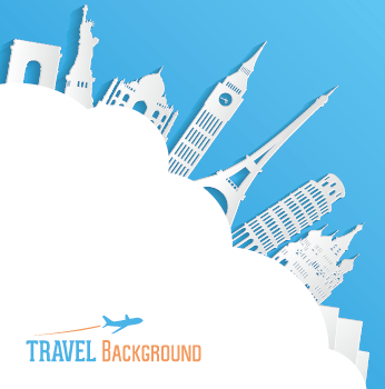 Classic buildings with travel background vector 04