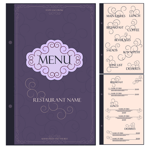 Classic retro restaurant menu cover vector material 01