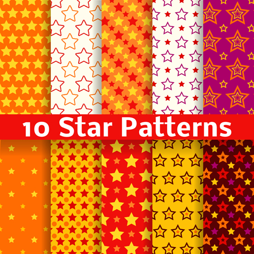 Different star seamless patterns vector