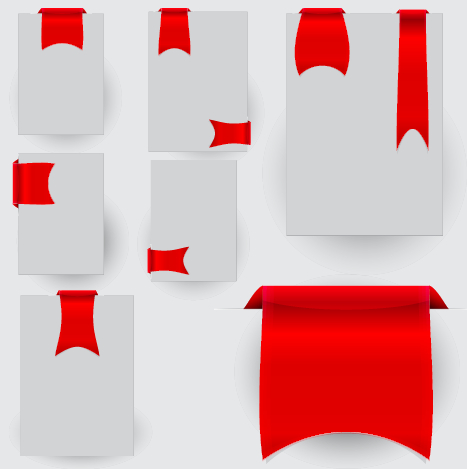 Creative red ribbons bookmarks vector set 01