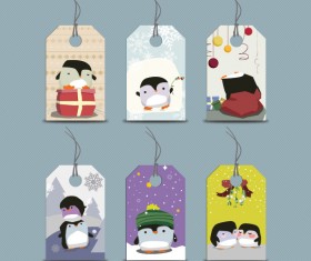 Cute cartoon penguin tags vector graphics