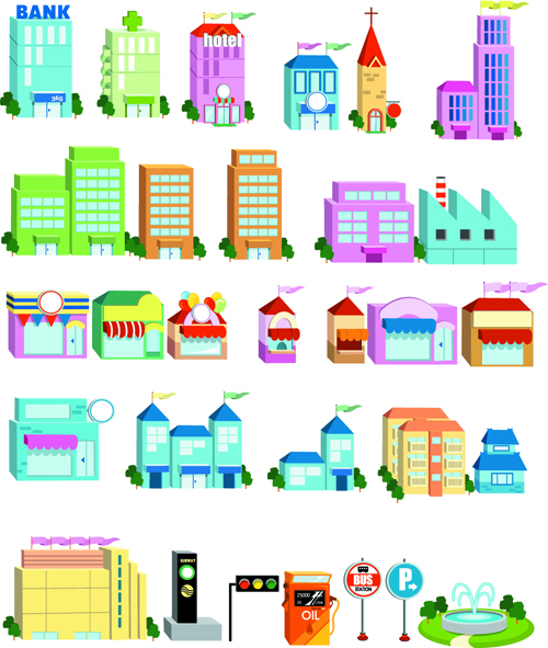 Cute city houses creative vector 03