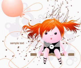 Cute girl with balloon and grunge background vector