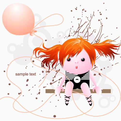 Cute girl with balloon and grunge background vector