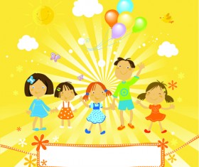 Cute kids with balloon background vector