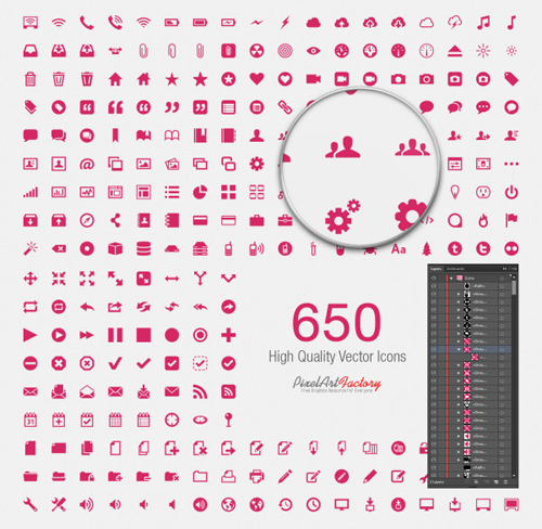 Cute pink social with web icons vector set
