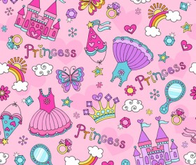 Cute princess elements pattern vector