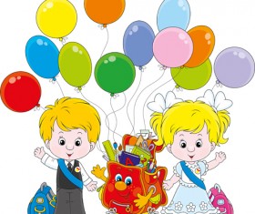 Cute school children vectors geaphics set 01