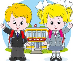 Cute school children vectors geaphics set 04