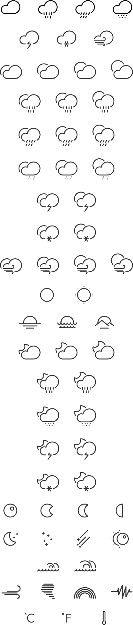 Cute weather line icons vector material