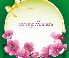Dark pink flower spring background set vector 01
