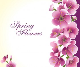 Dark pink flower spring background set vector 02