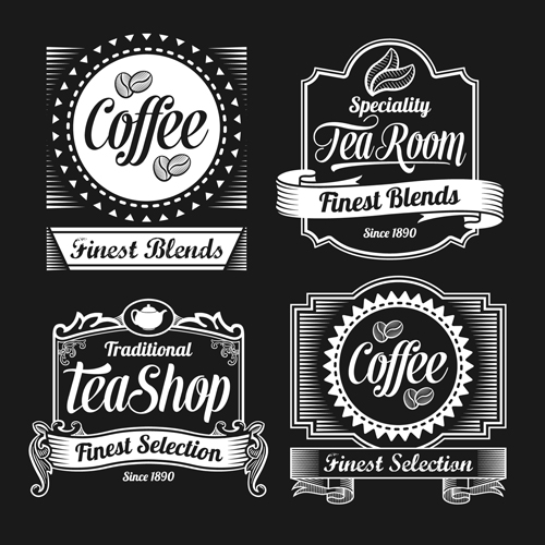 Dark style coffee labels vector graphic set 01