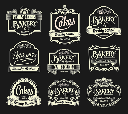 Dark style coffee labels vector graphic set 02