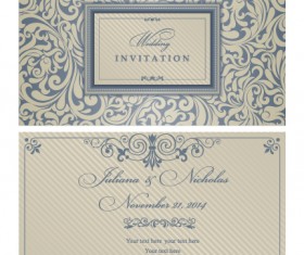 Decorative pattern wedding invitation cards vector set 01