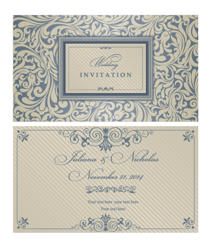 Decorative pattern wedding invitation cards vector set 01