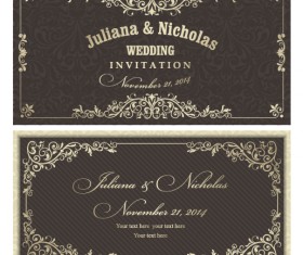 Decorative pattern wedding invitation cards vector set 04