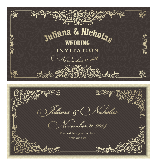 Decorative pattern wedding invitation cards vector set 04